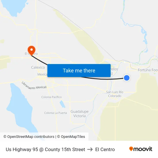Us Highway 95 @ County 15th Street to El Centro map