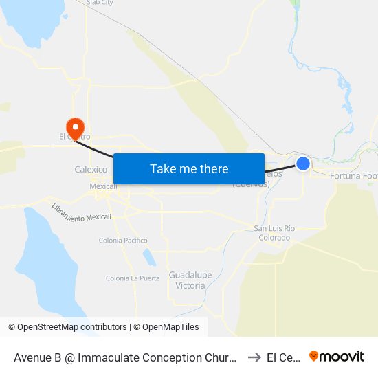 Avenue B @ Immaculate Conception Church And School to El Centro map