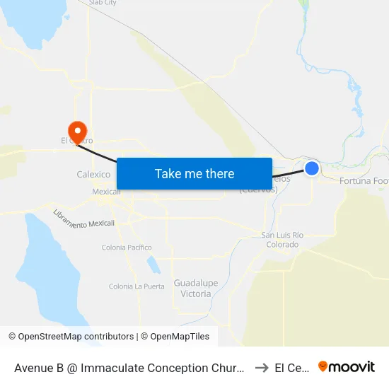 Avenue B @ Immaculate Conception Church And School to El Centro map
