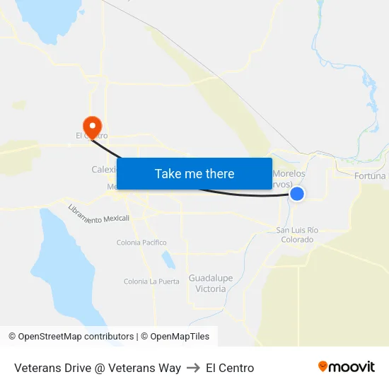 Veterans Drive @ Veterans Way to El Centro map