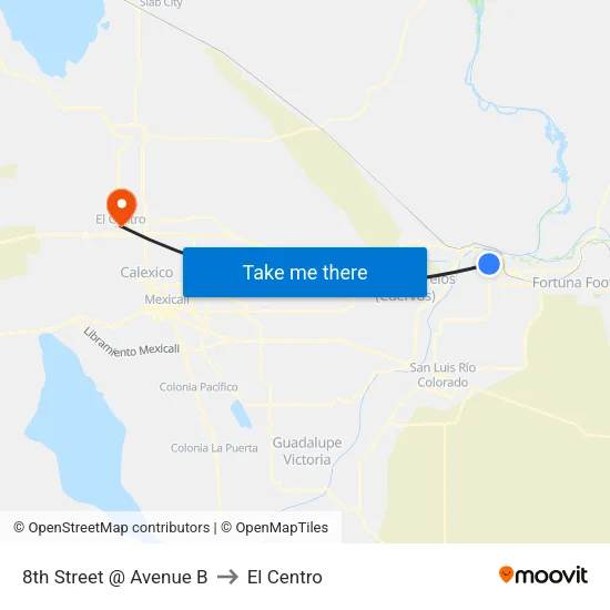 8th Street @ Avenue B to El Centro map