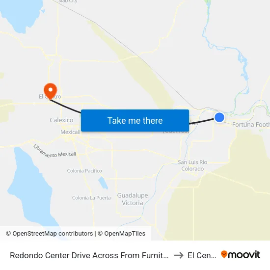 Redondo Center Drive Across From Furniture Row to El Centro map