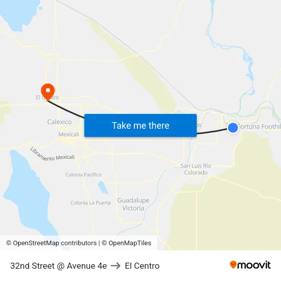 32nd Street @ Avenue 4e to El Centro map