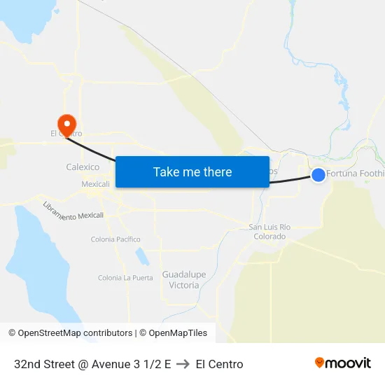 32nd Street @ Avenue 3 1/2 E to El Centro map