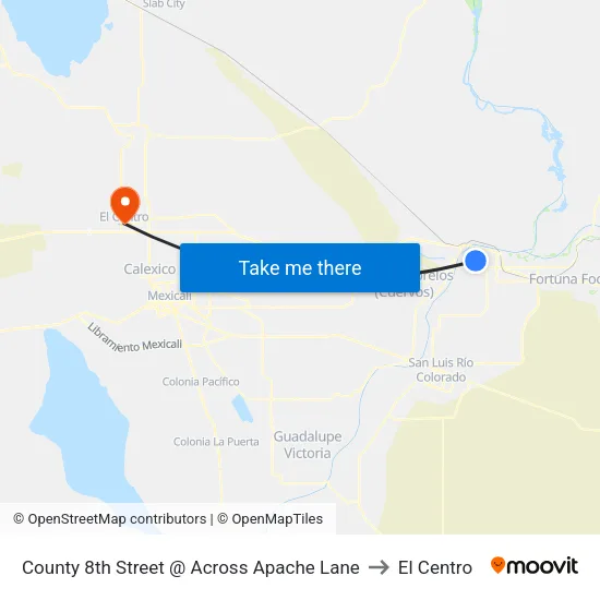 County 8th Street @ Across Apache Lane to El Centro map