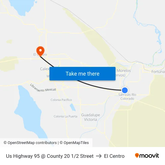 Us Highway 95 @ County 20 1/2 Street to El Centro map