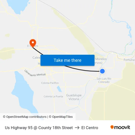 Us Highway 95 @ County 18th Street to El Centro map