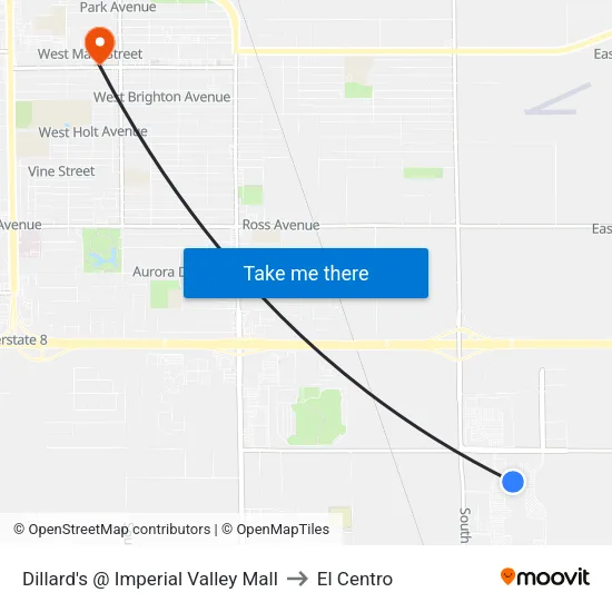 Dillard's @ Imperial Valley Mall to El Centro map
