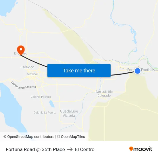 Fortuna Road @ 35th Place to El Centro map