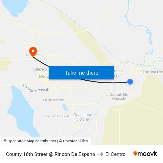 County 16th Street @ Rincon De Espana to El Centro map