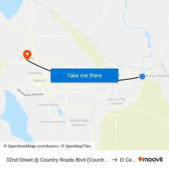 32nd Street @ Country Roads Blvd (Country Roads Rv Park) to El Centro map