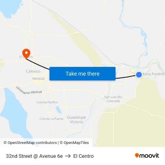 32nd Street @ Avenue 6e to El Centro map