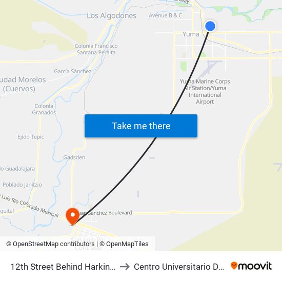 12th Street Behind Harkins Theatre to Centro Universitario De Sonora map