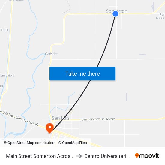 Main Street Somerton Across State Avenue to Centro Universitario De Sonora map