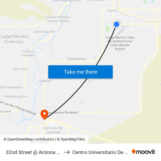 32nd Street @ Arizona Avenue to Centro Universitario De Sonora map