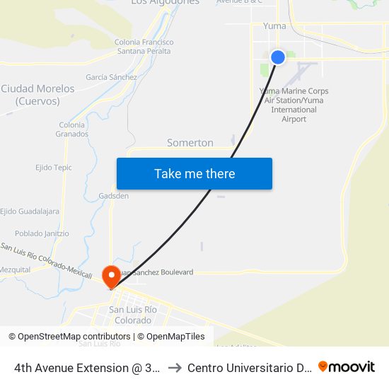 4th Avenue Extension @ 32nd Street to Centro Universitario De Sonora map