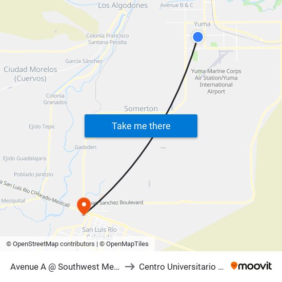 Avenue A @ Southwest Medical Center to Centro Universitario De Sonora map