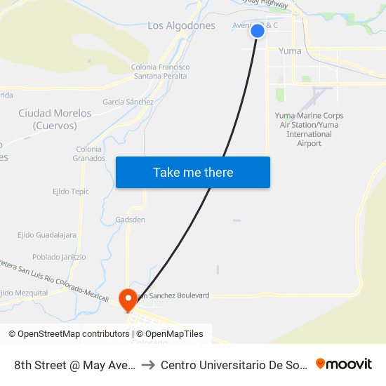 8th Street @ May Avenue to Centro Universitario De Sonora map