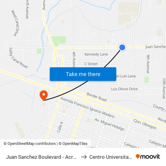 Juan Sanchez Boulevard - Across From 7th Avenue to Centro Universitario De Sonora map