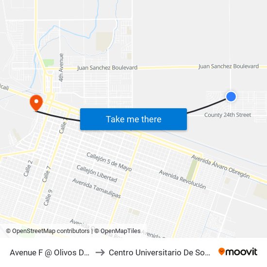 Avenue F @ Olivos Drive to Centro Universitario De Sonora map