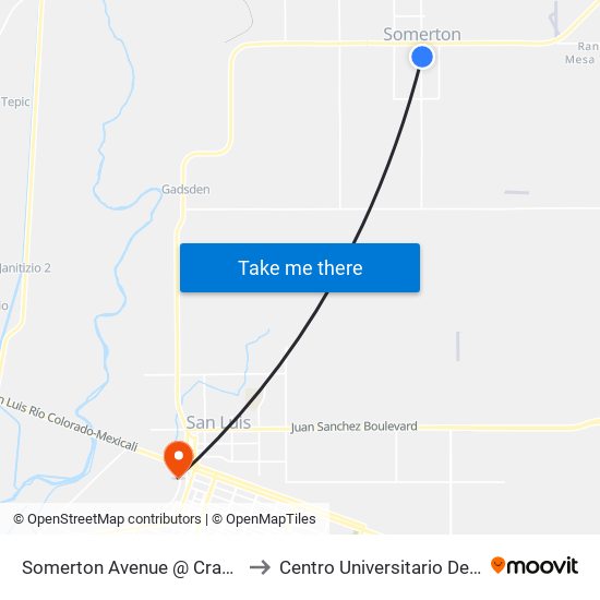 Somerton Avenue @ Crane Street to Centro Universitario De Sonora map