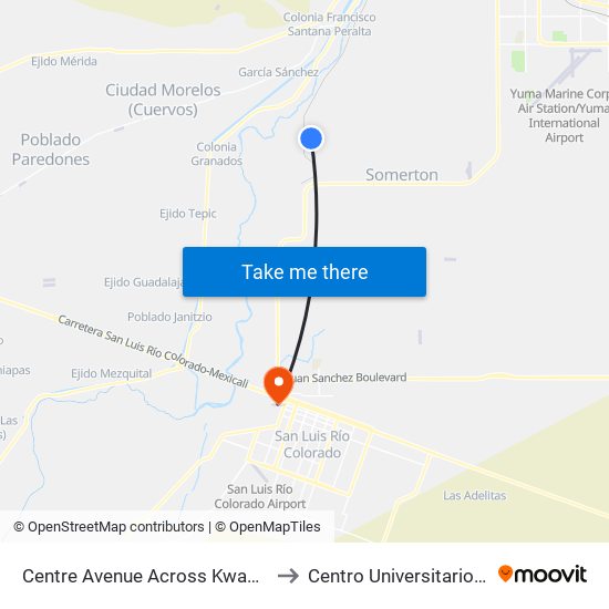 Centre Avenue Across Kwapa Apartments to Centro Universitario De Sonora map