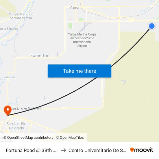 Fortuna Road @ 38th Place to Centro Universitario De Sonora map