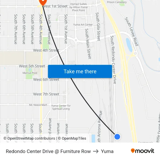 Redondo Center Drive @ Furniture Row to Yuma map