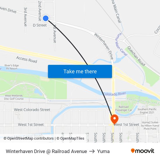 Winterhaven Drive @ Railroad Avenue to Yuma map