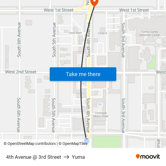 4th Avenue @ 3rd Street to Yuma map