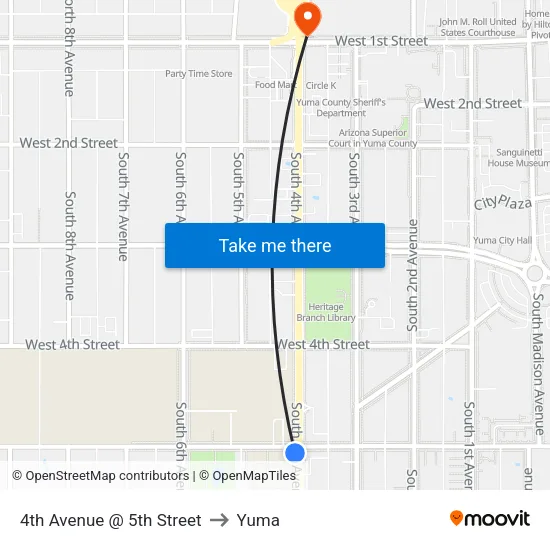 4th Avenue @ 5th Street to Yuma map