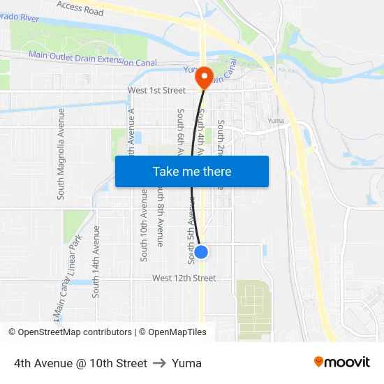 4th Avenue @ 10th Street to Yuma map