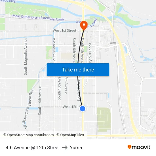 4th Avenue @ 12th Street to Yuma map