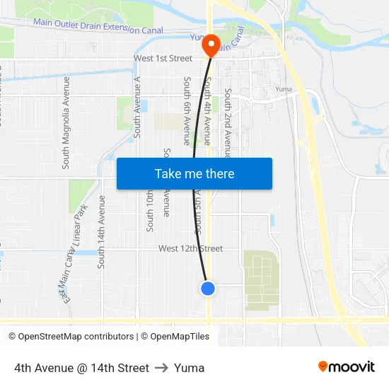 4th Avenue @ 14th Street to Yuma map