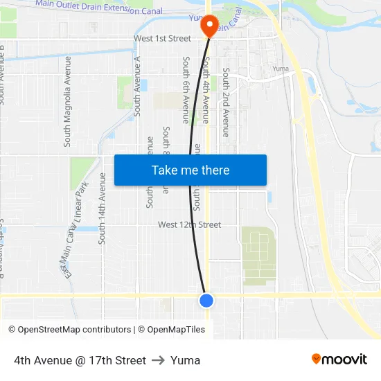 4th Avenue @ 17th Street to Yuma map
