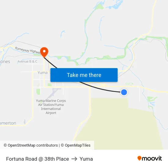 Fortuna Road @ 38th Place to Yuma map