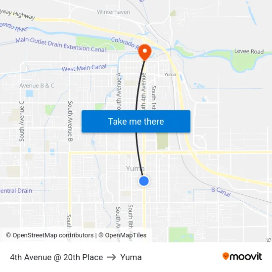 4th Avenue @ 20th Place to Yuma map