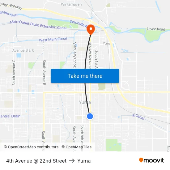 4th Avenue @ 22nd Street to Yuma map