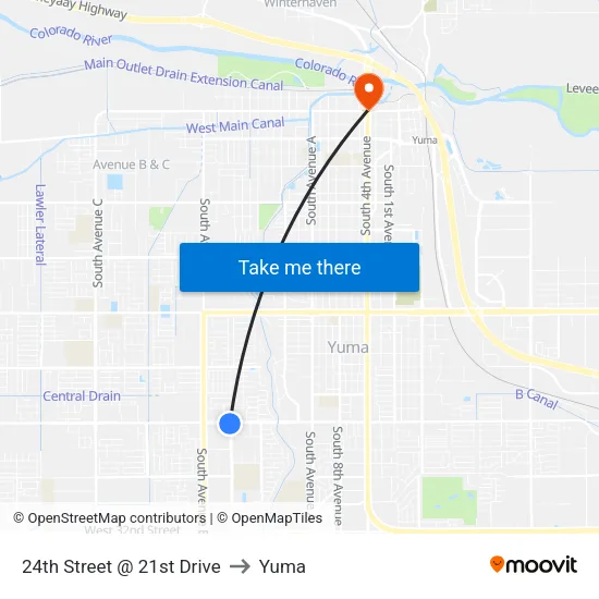 24th Street @ 21st Drive to Yuma map