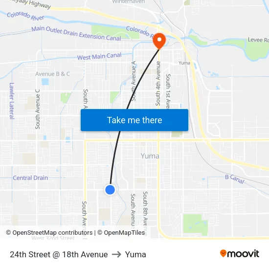 24th Street @ 18th Avenue to Yuma map