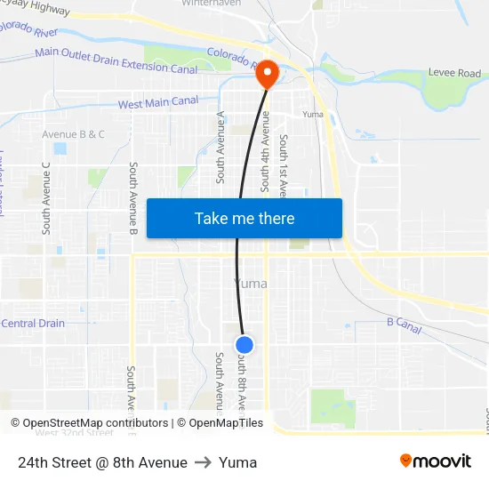 24th Street @ 8th Avenue to Yuma map