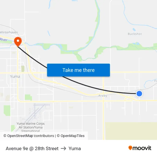 Avenue 9e @ 28th Street to Yuma map