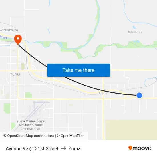 Avenue 9e @ 31st Street to Yuma map