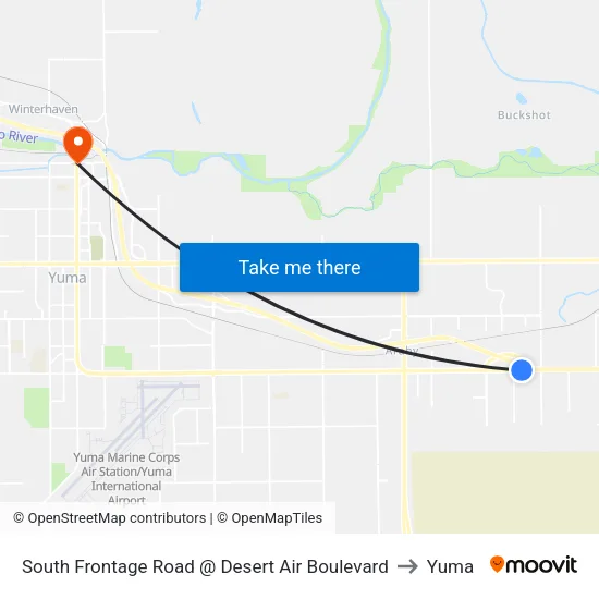 South Frontage Road @ Desert Air Boulevard to Yuma map
