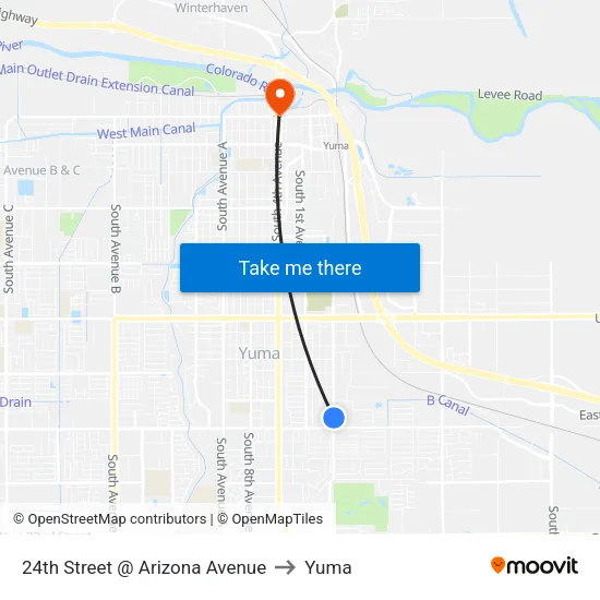 24th Street @ Arizona Avenue to Yuma map