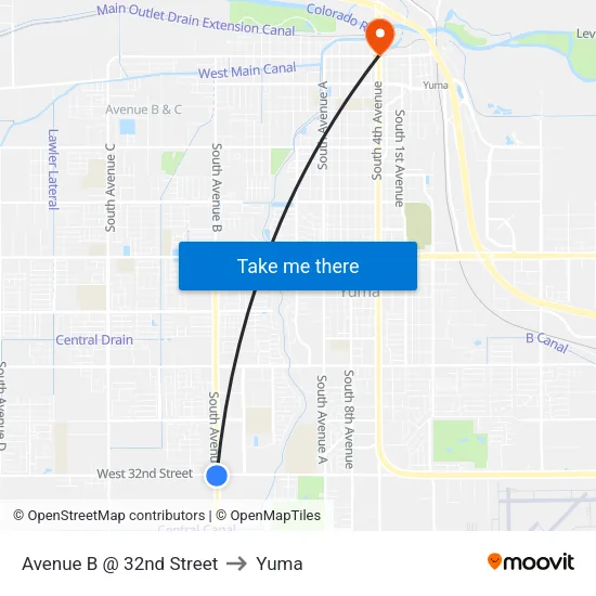 Avenue B @ 32nd Street to Yuma map