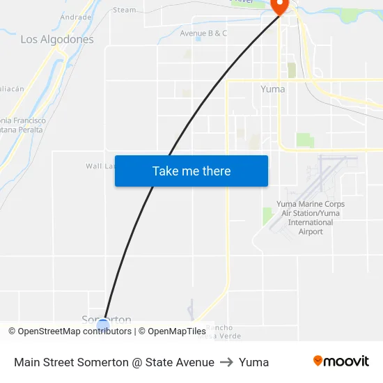 Main Street Somerton @ State Avenue to Yuma map