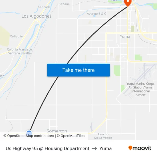 Us Highway 95 @ Housing Department to Yuma map