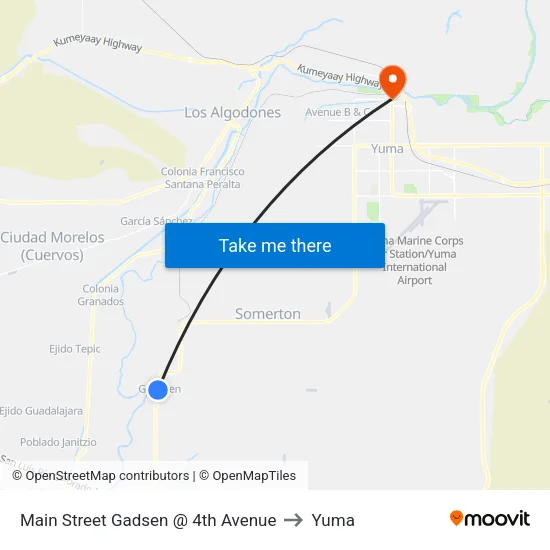 Main Street Gadsen @ 4th Avenue to Yuma map