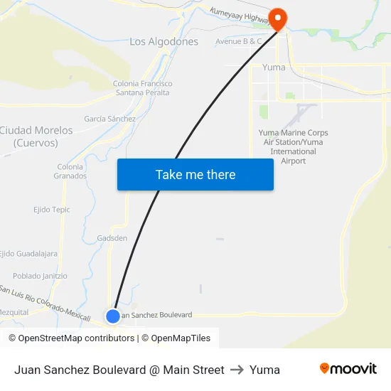 Juan Sanchez Boulevard @ Main Street to Yuma map
